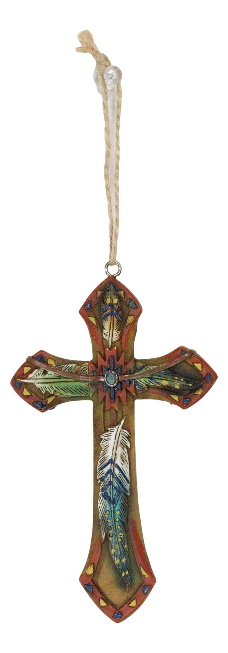 Rustic Western Native Indian Christian Crosses Set of 4 Christmas Tree Ornaments