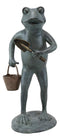 Ebros Gift19" Tall Aluminum Whimsical Green Thumb Garden Frog With Shovel And Pail Statue