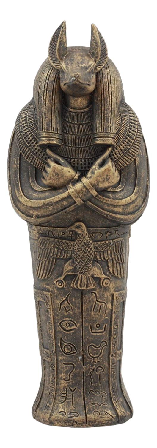 Ebros Egyptian Sarcophagus Box with Mummy Figurine 5.25" Long God of Afterlife Anubis Coffin Sculpture - Ebros Gift