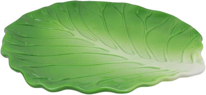 Ebros 12" Wide Green Cabbage Leaf Shaped Serving Plate Dish Platter SET OF 3 - Ebros Gift