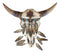 Southwest Turquoise Tribal Indian Feathered Bull Cow Skull Wall Decor Plaque