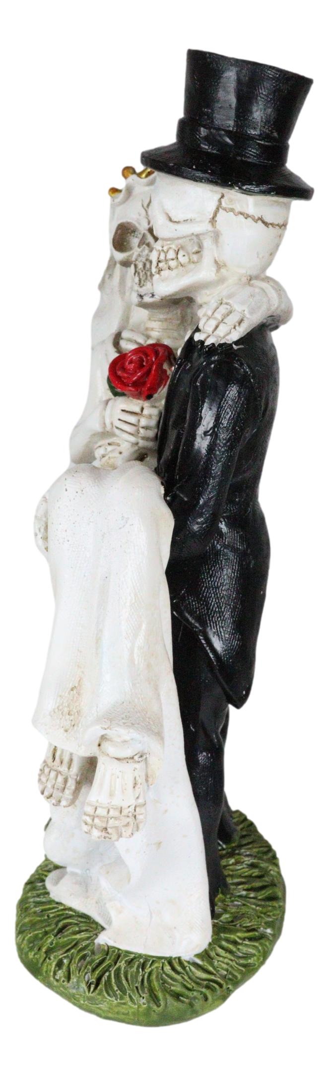 Love Never Dies Day of The Dead Skeleton Groom Carrying Bride With Rose Figurine