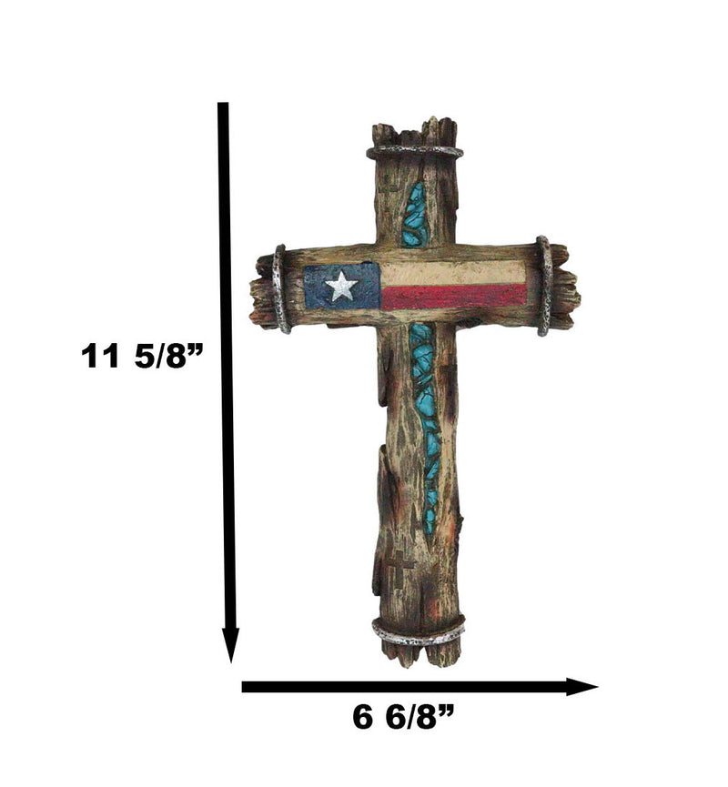 Rustic Western Lone Star Texas State Flag With Turquoise Rocks Rugged Wall Cross