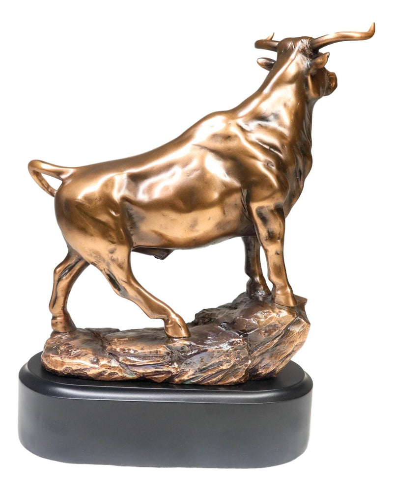 Western Wild Cattle Bull On Pride Rock Electroplated Resin Statue With Base