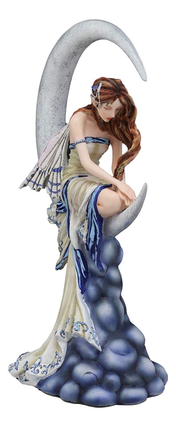 Ebros Fantasy Celestial Crescent Lunar Moon Dream Weaver Fairy Statue 12" Tall by Artist Nene Thomas 'Memory' Astrology Zodiac Fairies Nymphs Pixies Themed Collectible Figurine As Home Decor Accent