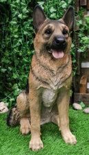 Large Lifelike Realistic German Shepherd Dog Statue With Glass Eyes 21.25"H