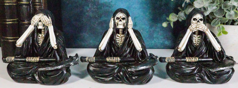 Gothic See Hear Speak No Evil Grim Reaper Skeletons With Scythes Figurines Set