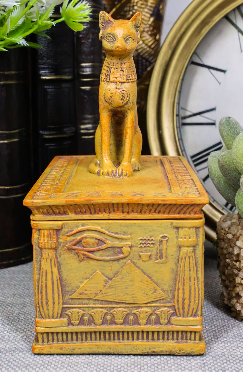 Egyptian Goddess Bastet Cat Eye Of Horus Sandstone Decorative Jewelry Box Figure