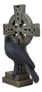 Gothic Raven Crow Perching On Celtic Cross Tomb Statue Harbinger Of Doom Decor