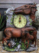 Brown Chestnut Stallion Horse Mare Stallion And Foal Family Desktop Table Clock