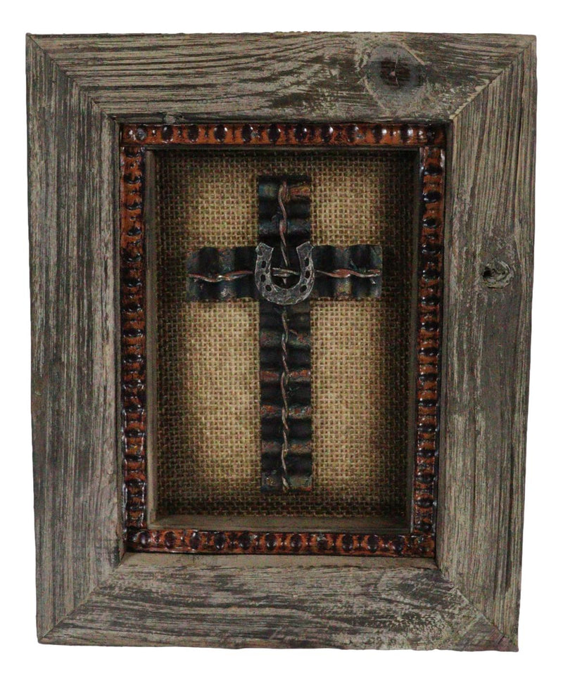 Pack of 4 Rustic Western Turquoise Gems Horseshoe Cross Wood Framed Wall Decors