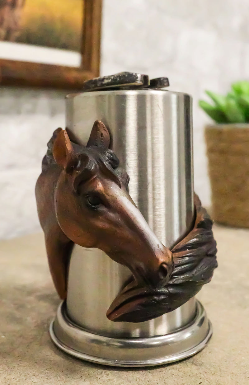 Rustic Western Country Chestnut Horse Horseshoe Spring Barrel Toothpick Holder