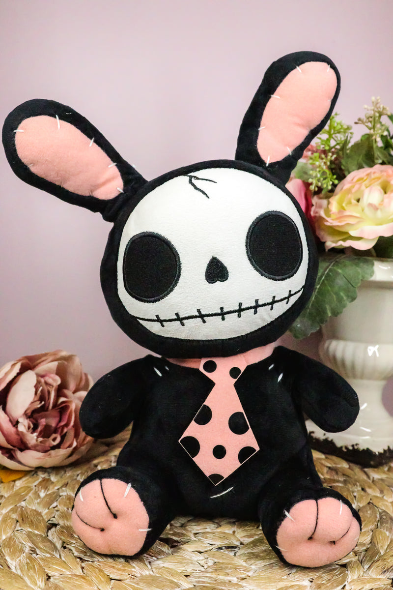 Furry Bones Skeleton Black Tuxedo Bunny With Pink Polka-dot Tie Plush Toy Doll