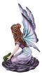Large Whimsical Purple Rose Fairy With Large Leaf Kneeling On Flower Figurine