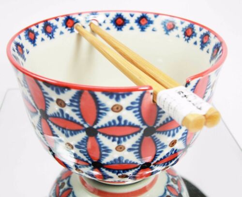 Japanese Design Ceramic Ramen Noodles Bowl & Chopsticks Set Ninja Shuriken Art