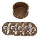 Rustic Western Tuscany Fleur De Lis Crown Coaster Holder & 4 Round Coasters Set