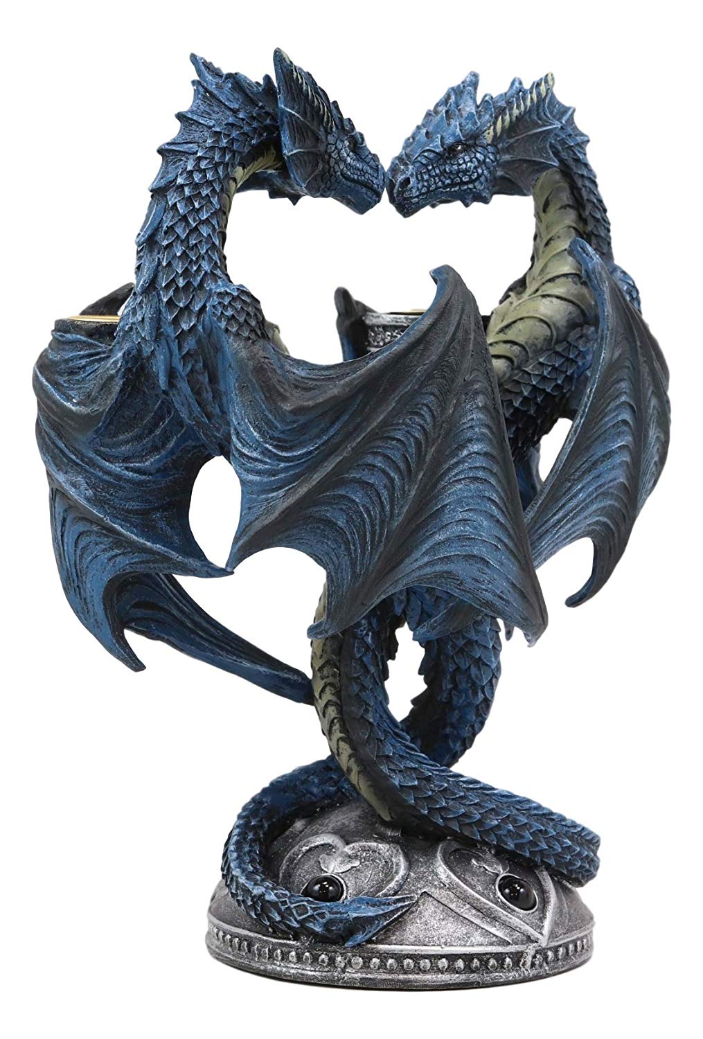 Dragon Heart Altar Drake Candleabra Candle Holder Twin Dragons Figurine 9"Tall - Ebros Gift