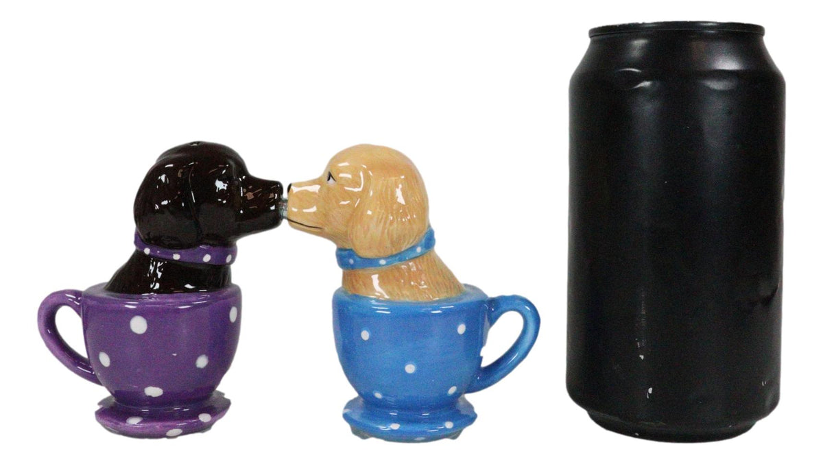 Ceramic Chocolate And Fawn Labrador Puppy Dogs In Tea Cups Salt Pepper Shakers - Ebros Gift