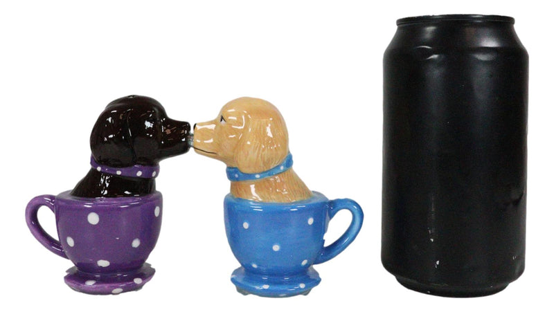 Ceramic Chocolate And Fawn Labrador Puppy Dogs In Tea Cups Salt Pepper Shakers