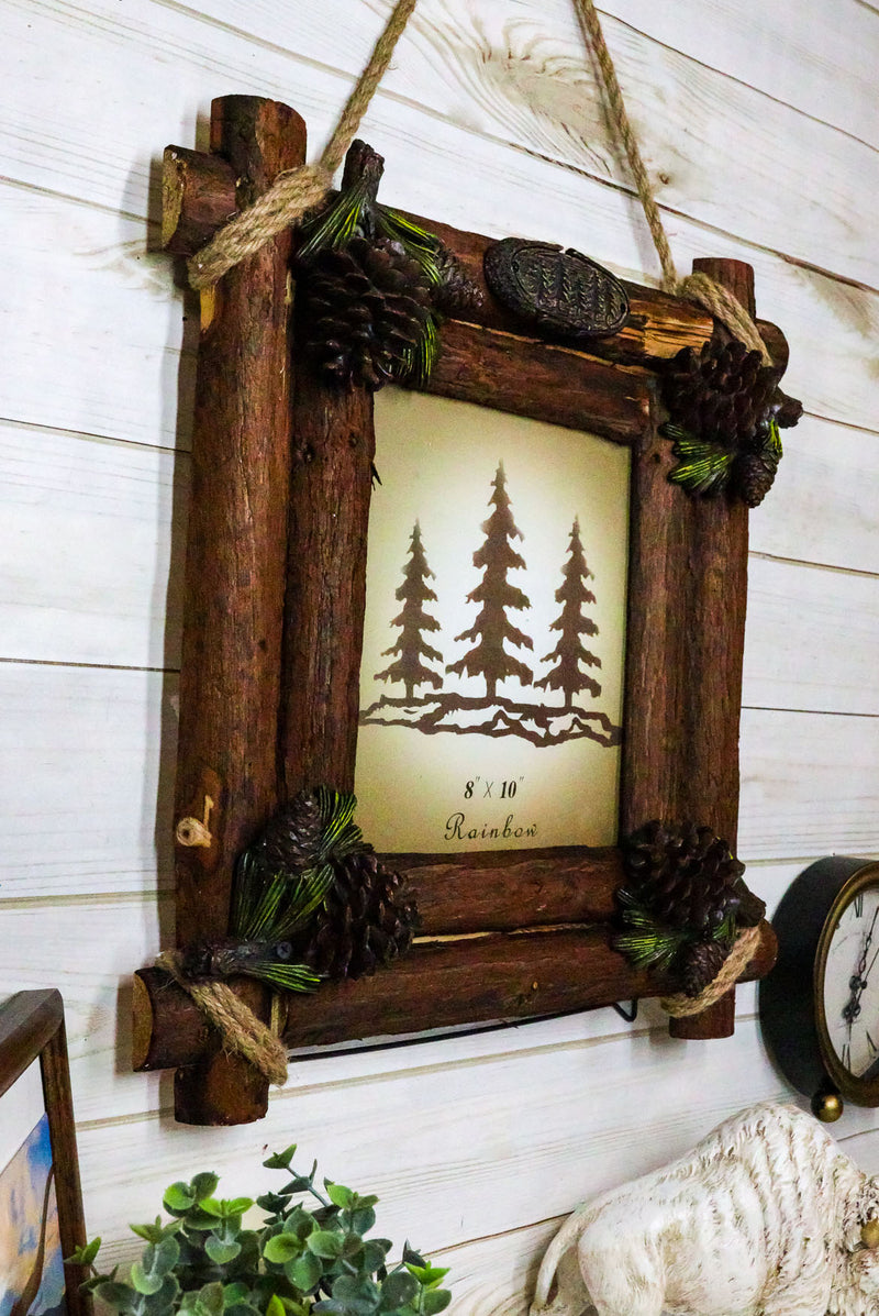 Rustic Western Fall Festive Pinecones With Wooden Logs Picture Frame 8"X10"