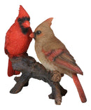 Northern Red And Brown Cardinal Male And Female Birds Couple On Branch Figurine