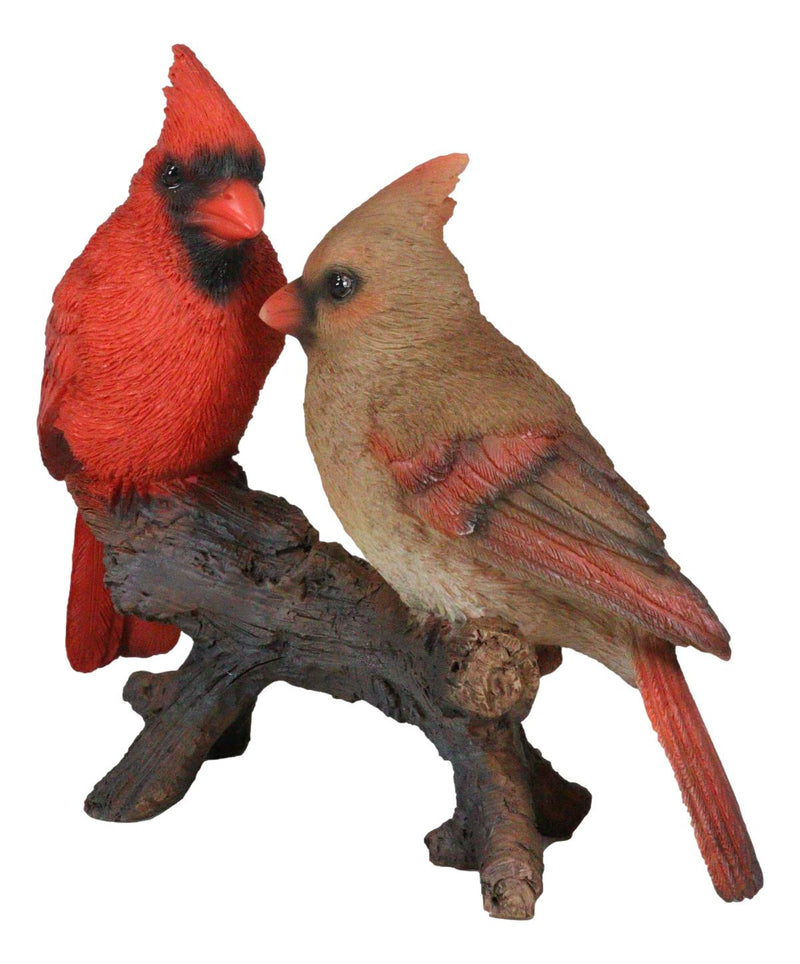 Northern Red And Brown Cardinal Male And Female Birds Couple On Branch Figurine