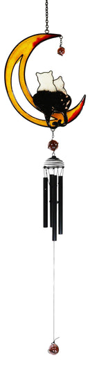 Cat Lovers On Moon Glass Gem Resonant Black Coated Copper Wind Chime Garden