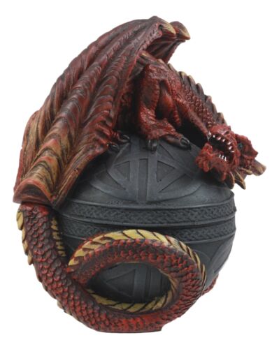 Celtic Red Dragon Egg Box 6.5"Tall Mythical Guardian Dragon Figurine Jewelry Box - Ebros Gift
