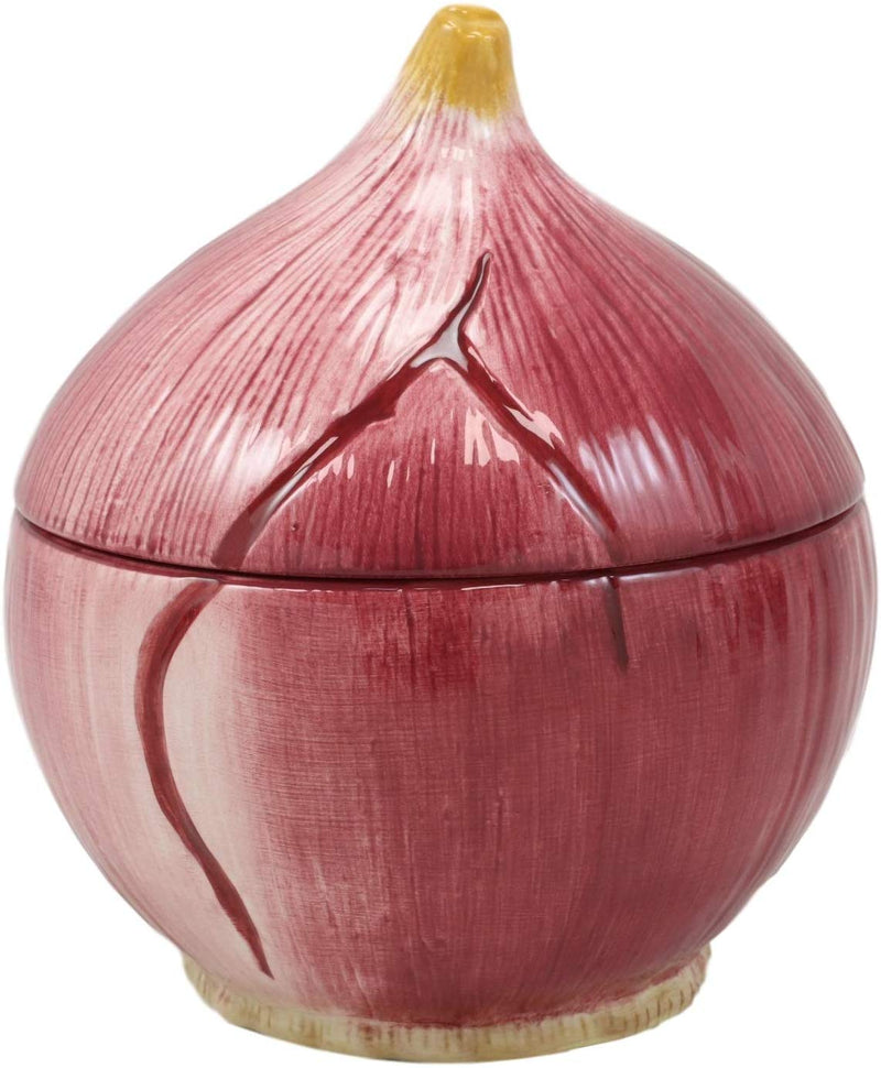 Ebros Ceramic Whole Red Onion Small Container Or Lidded Bowl 5.75"High Storage