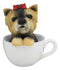 Ebros Realistic Adorable Yorkie Dog with Red Ribbon in Teacup Statue 6"H