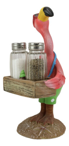 Ebros Butler Flamingo With Shades And Spice Basket Salt Pepper Shakers Figurine