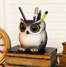 Whimsical Great Horned Owl Owlet Baby Stationery Pen Make Up Brush Holder Statue