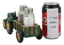 Vintage Country Farm Green Tractor Pulling Wagon Salt And Pepper Shakers Holder
