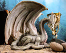 Ebros Resting Wise Old White Medieval Dragon Statue 8" Long