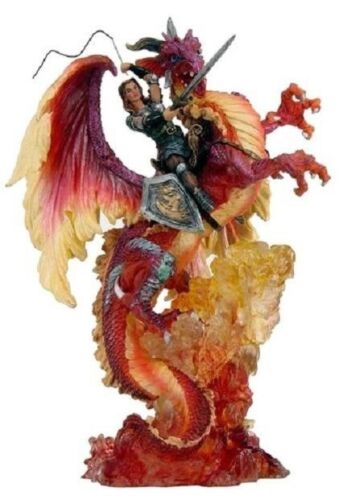 Large Dragon Rider Warrior with Mighty Beast Breathing Fire Statue 11.5" Tall