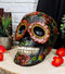 Gothic Day of The Dead Red Floral Roses With Green Foliage Skull Figurine