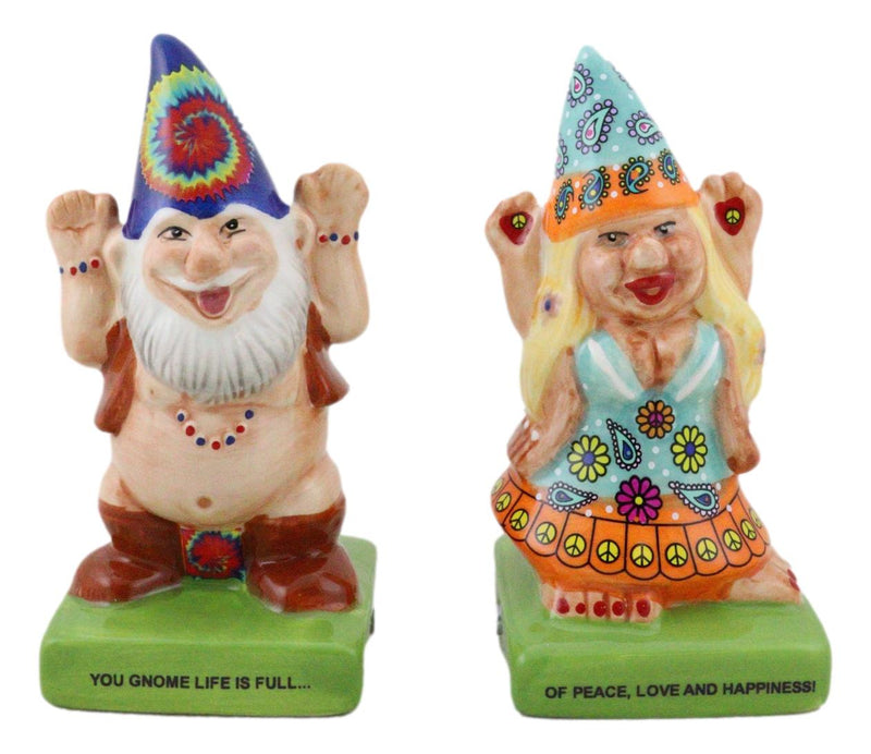 Free Spirit Hippie Mr Gnome And Flower Child Lady Gnomes Salt Pepper Shakers Set