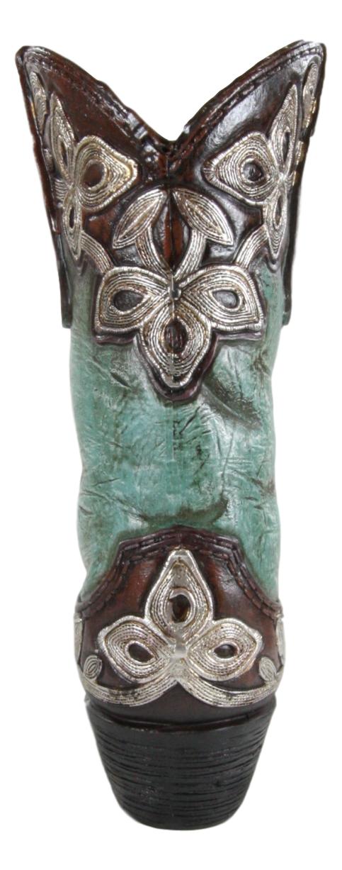 Ebros Rustic Western Turquoise Cowgirl Cowboy Boot Flower Vase Planter Figurine 9" H