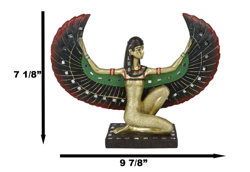 Egyptian Kneeling Goddess Isis With Open Wings Figurine Golden Decor W/ Mirrors