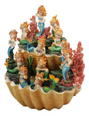Ebros 10" Wide Colorful Nautical Ocean 2 Tier Golden Giant Clam Shell With Coral Reefs LED Glow Lights Display Stand With 12 Miniature Mergirls Figurine Set Fantasy Mergirl Mermaids Sirens of The Seas - Ebros Gift