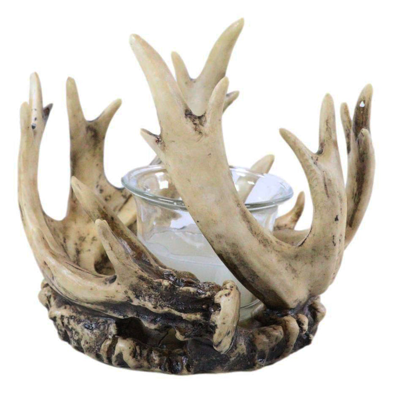 Rustic Western Buck Elk Deer Stag Entwined Antlers Crown Votive Candle Holder