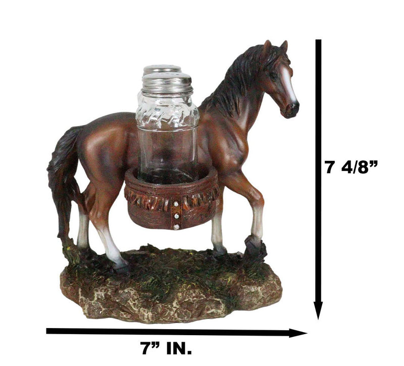 Rustic Western Brown Chestnut Horse With Saddlebags Salt Pepper Shakers Figurine