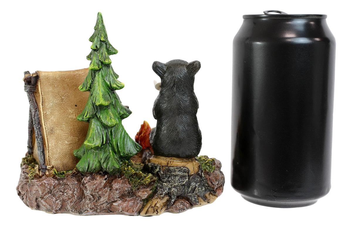 Happy Campers Rustic Black Bear And Cub Roasting Marshmallow By Bonfire Statue