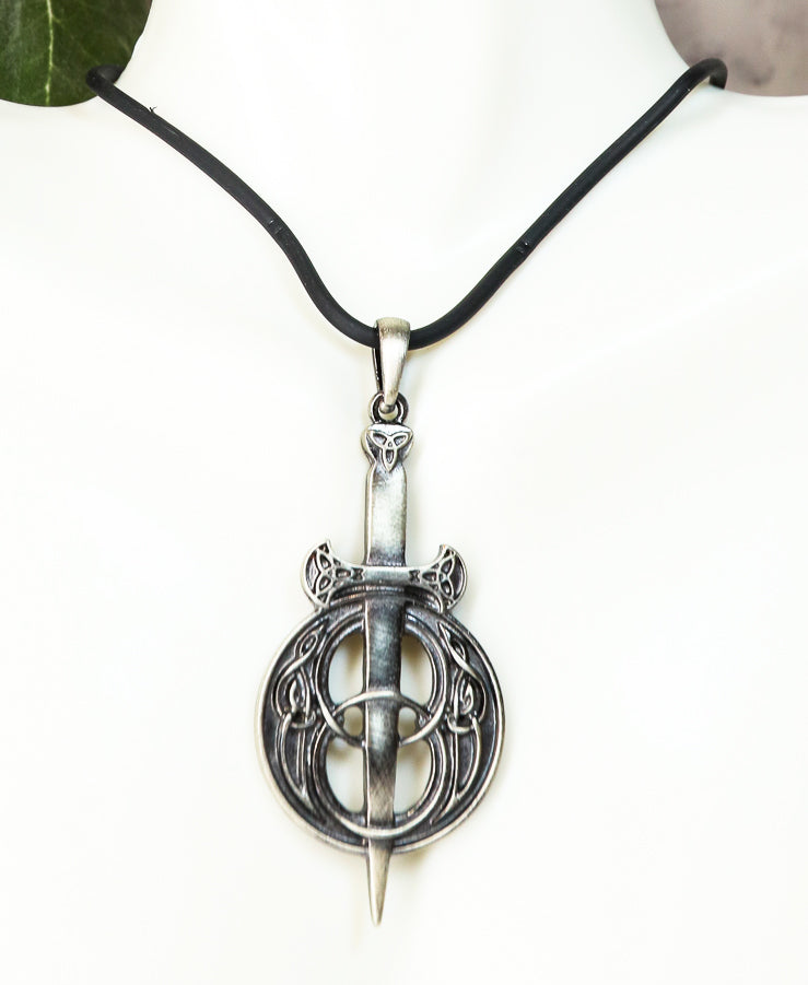 Ebros Celtic Trinity Excalibur Sword Pendant Medallion Necklace Accessory