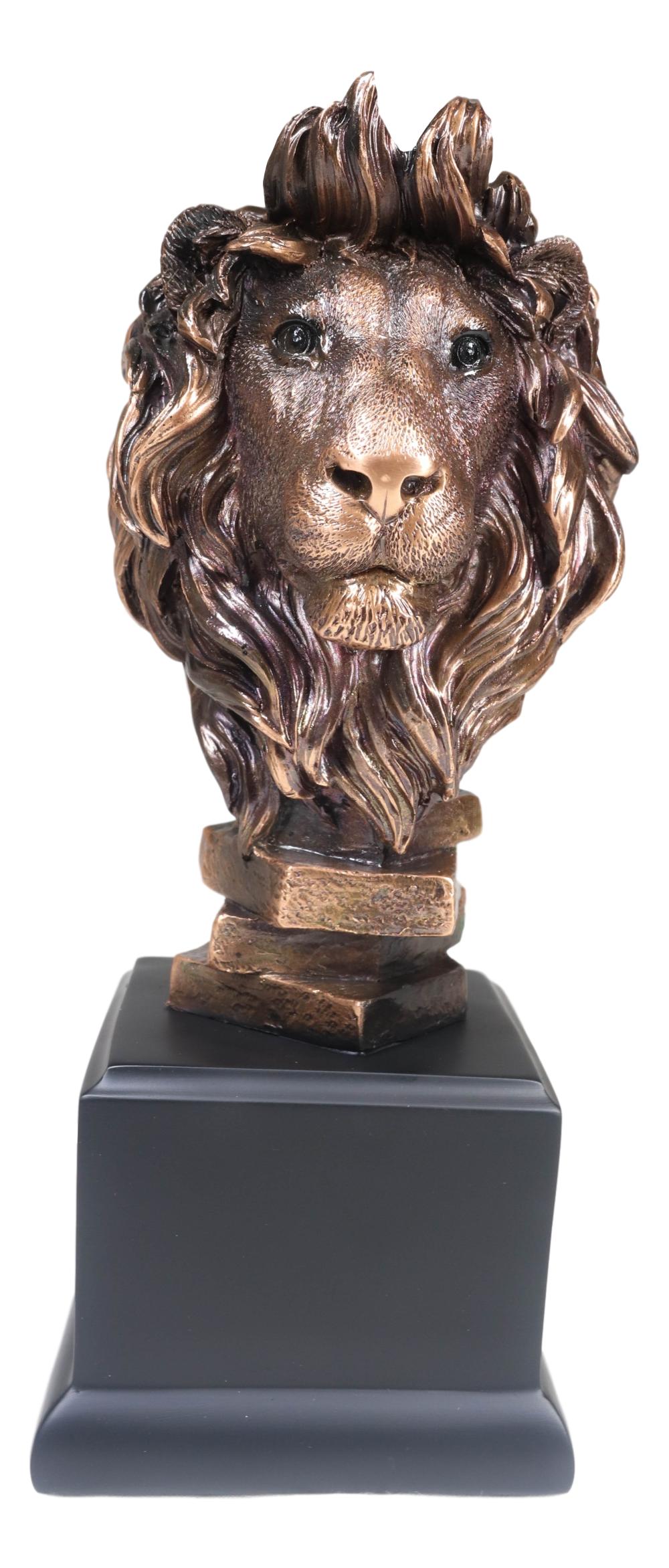 King Of The Jungle African Lion Pride Bust Bronze Electroplated Figurine Statue - Ebros Gift