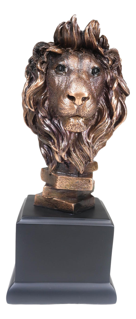 King Of The Jungle African Lion Pride Bust Bronze Electroplated Figurine Statue - Ebros Gift