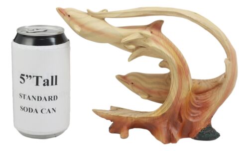 Swimming Dolphin Family Statue 8"Long Faux Wood Resin Three Bottlenose Dolphins
