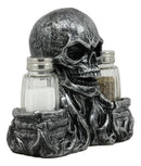 Ebros Gothic Day Of The Dead Grinning Skull Salt And Pepper Shakers Holder Figurine Set 6.25" Long Fantasy Kitchen Decor Statue