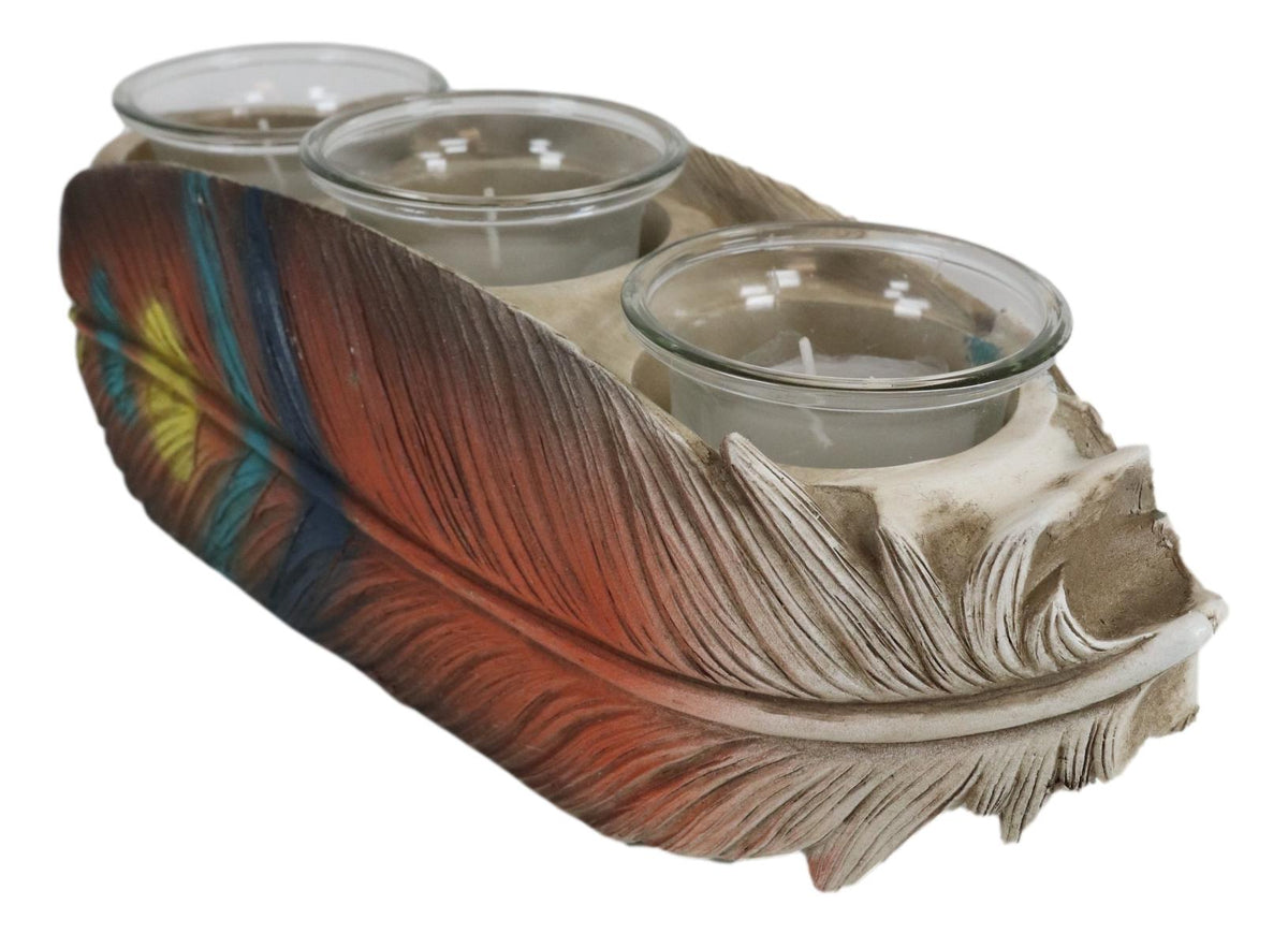 Southwestern Indian Dreamcatcher Feather Trio Tea Light Votive Candle Holder