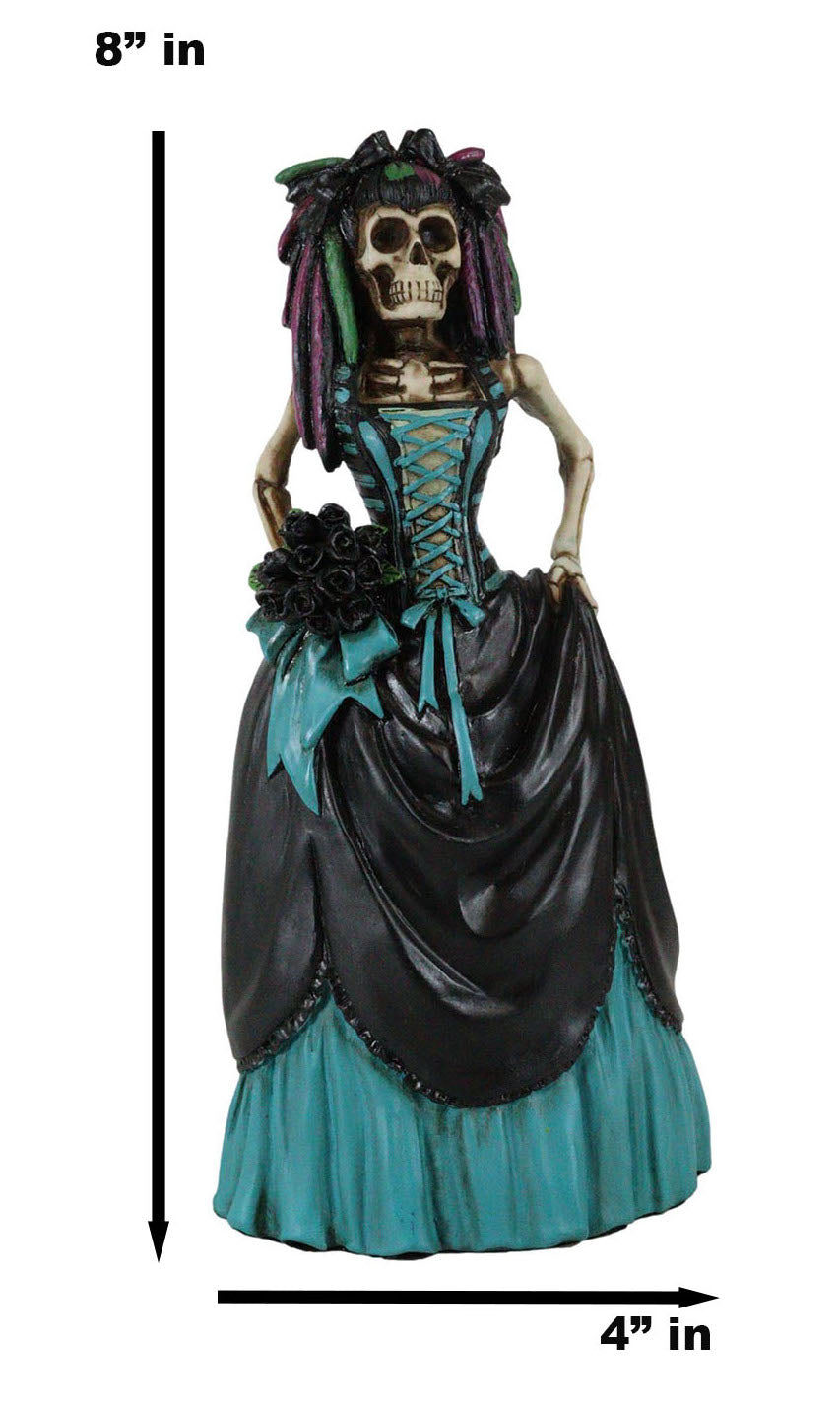 Day of The Dead Gothic Skeleton Bride In Evening Gown Statue Love Never Dies